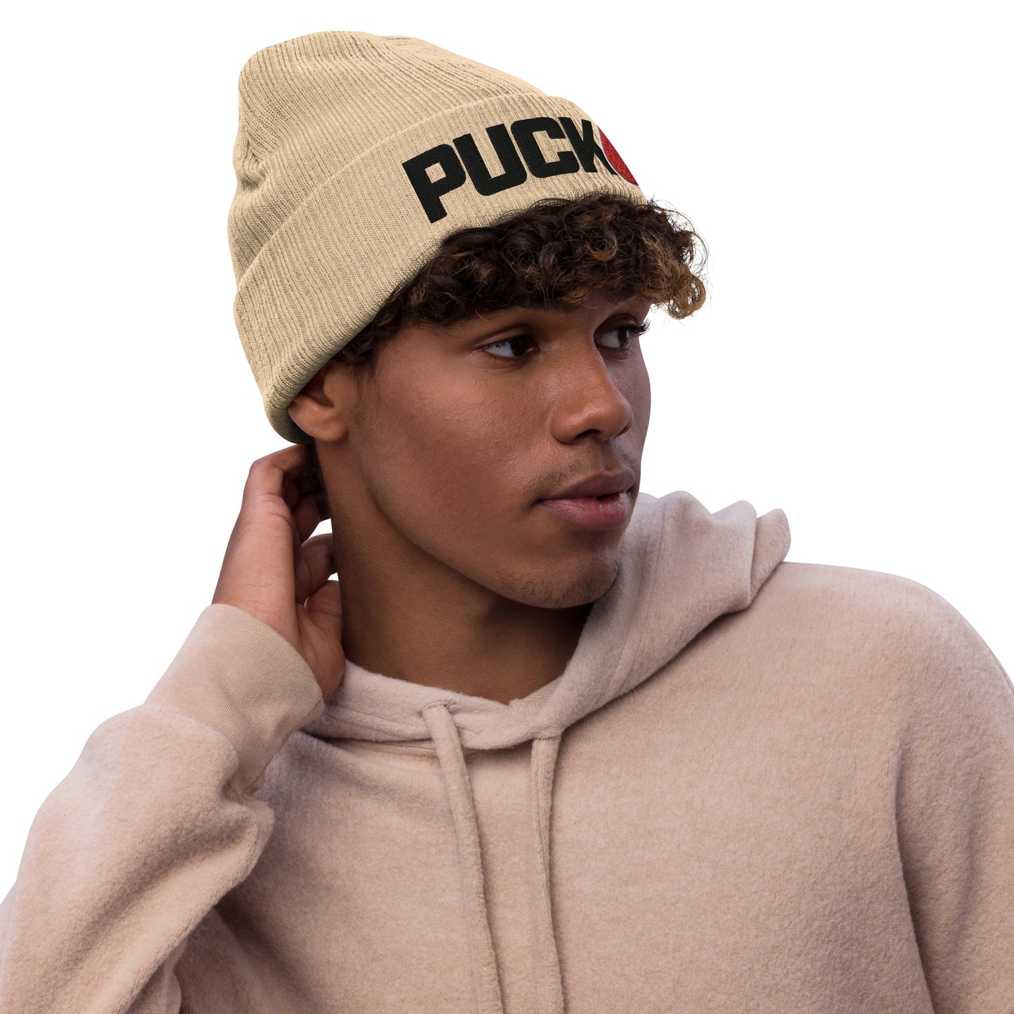 PUCK drop Ribbed knit beanie